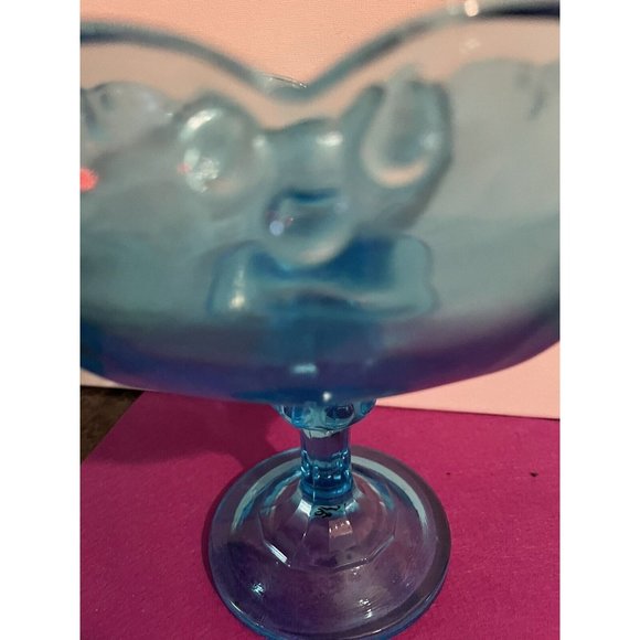 Vintage Indiana Glass Aqua Blue Garland Teardrop Fruit Compote Pedestal Bowl - Picture 3 of 4
